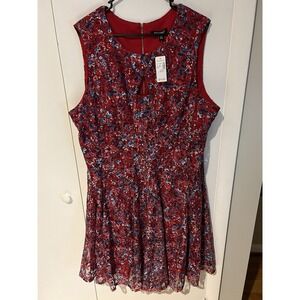 Roz & Ali Red Floral Sleeveless Lace Overlay Dress
